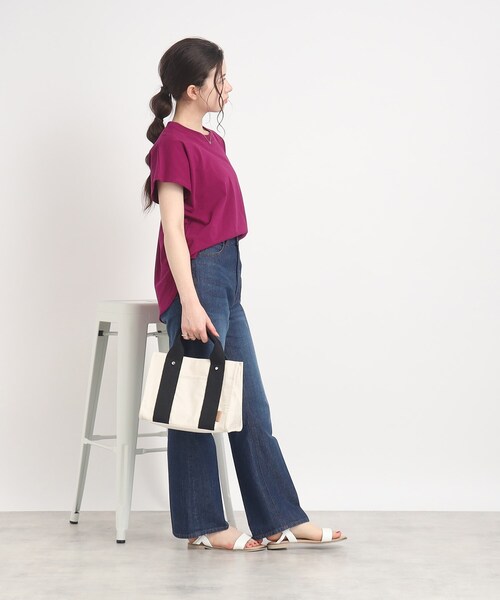 SHOO・LA・RUE（シューラルー）の「◆大人カジュアルの抜け感コーデに【USAコットン】フレンチスリーブTシャツ（Tシャツ/カットソー・レディース・ブルー/ブラック/ピンク系その他/ホワイト/ブラック系2・00）」の20枚目の写真