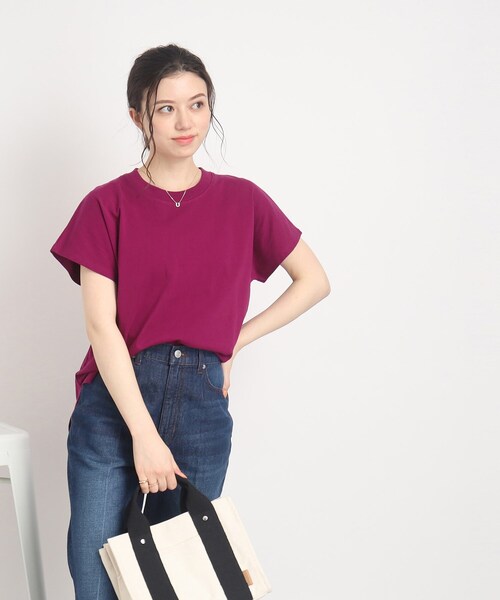 SHOO・LA・RUE（シューラルー）の「◆大人カジュアルの抜け感コーデに【USAコットン】フレンチスリーブTシャツ（Tシャツ/カットソー・レディース・ブルー/ブラック/ピンク系その他/ホワイト/ブラック系2・00）」の21枚目の写真