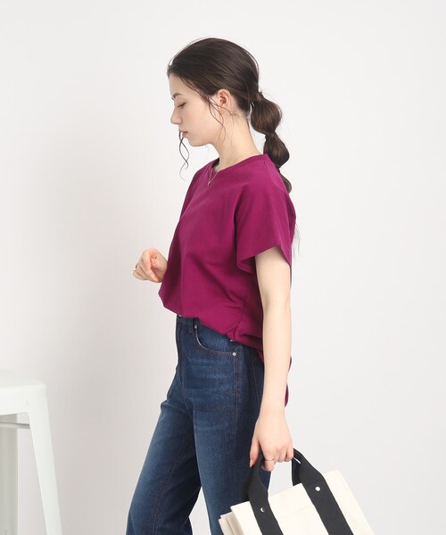 SHOO・LA・RUE（シューラルー）の「◆大人カジュアルの抜け感コーデに【USAコットン】フレンチスリーブTシャツ（Tシャツ/カットソー・レディース・ブルー/ブラック/ピンク系その他/ホワイト/ブラック系2・00）」の22枚目の写真