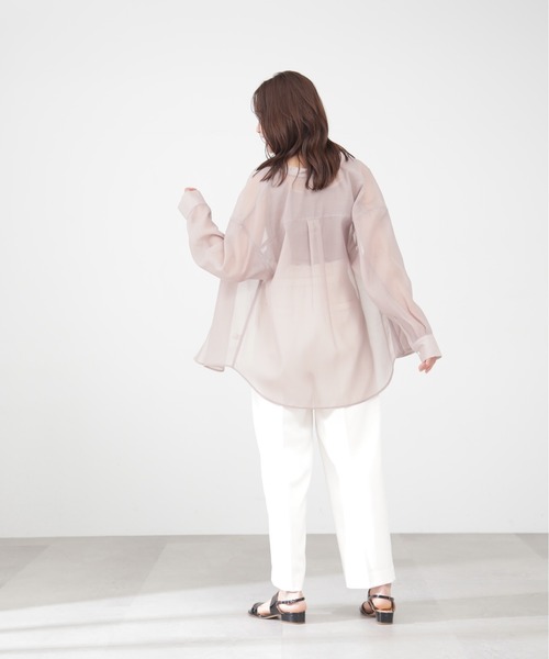 N.（N. Natural Beauty Basic）（エヌエヌナチュラルビューティーベーシック）の「◆バンドカラーシアーシャツ（シャツ/ブラウス・レディース・ベージュ/ブルー/イエロー・MEDIUM）」の7枚目の写真