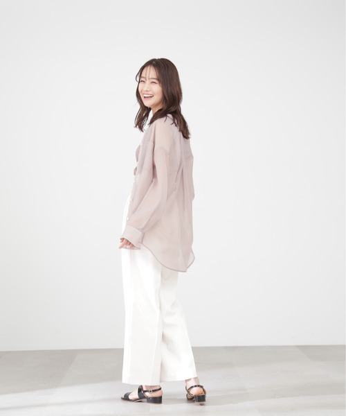 N.（N. Natural Beauty Basic）（エヌエヌナチュラルビューティーベーシック）の「◆バンドカラーシアーシャツ（シャツ/ブラウス・レディース・ベージュ/ブルー/イエロー・MEDIUM）」の5枚目の写真