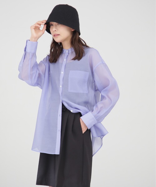 N.（N. Natural Beauty Basic）（エヌエヌナチュラルビューティーベーシック）の「◆バンドカラーシアーシャツ（シャツ/ブラウス・レディース・ベージュ/ブルー/イエロー・MEDIUM）」の4枚目の写真