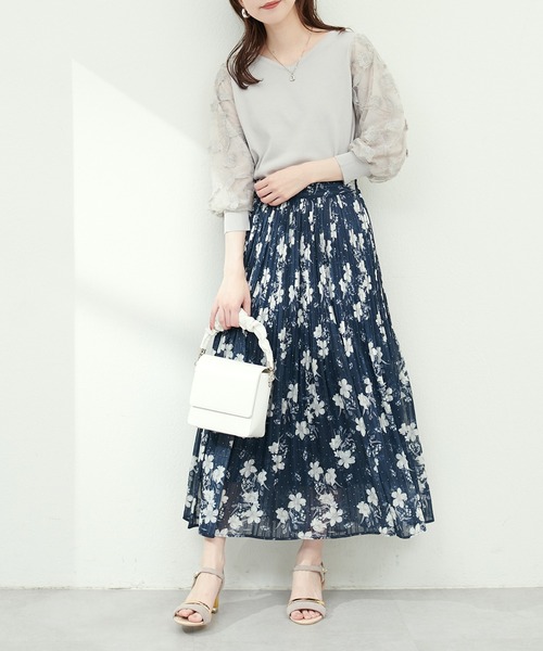 natural couture（ナチュラルクチュール）の「消しプリーツ花柄スカート（スカート・レディース・オフホワイト/ブラック/ラベンダー・FREE）」の15枚目の写真