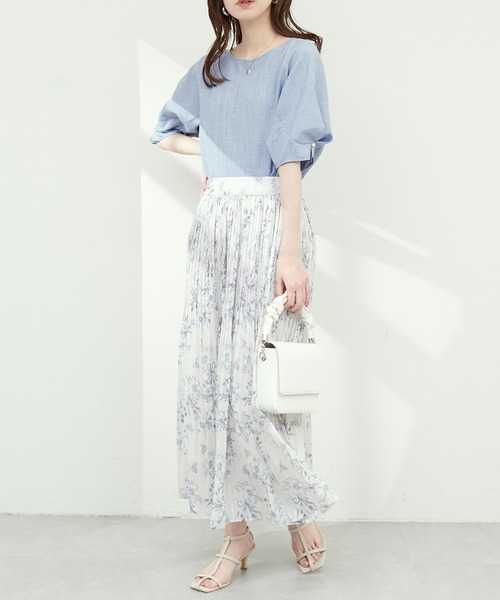 natural couture（ナチュラルクチュール）の「消しプリーツ花柄スカート（スカート・レディース・オフホワイト/ブラック/ラベンダー・FREE）」の7枚目の写真