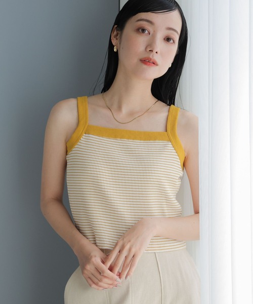 LOWRYS FARM（ローリーズファーム）の「ボーダークロップドタンクトップ　908733（タンクトップ・レディース・ブラック/ホワイト/イエロー・FREE）」の3枚目の写真