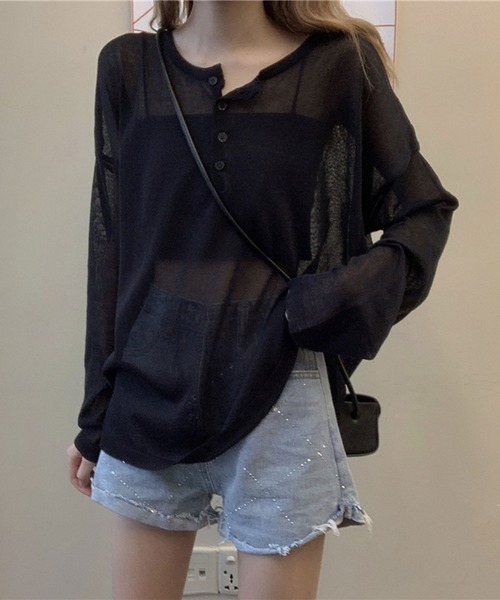 ANOTHER S(アナザーエス)の「シアーロングTシャツ(Tシャツ/カットソー・レディース・オレンジ/グリーン/ブラック/ホワイト・FREE)」の1枚目の写真