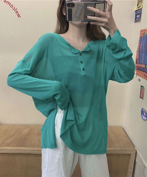ANOTHER S(アナザーエス)の「シアーロングTシャツ(Tシャツ/カットソー・レディース・オレンジ/グリーン/ブラック/ホワイト・FREE)」の8枚目の写真