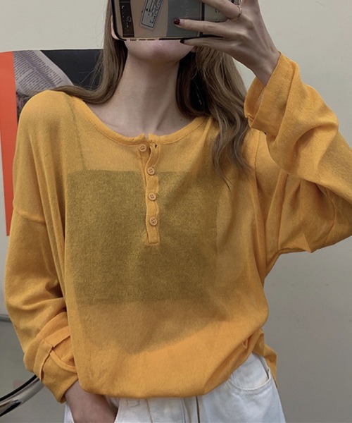 ANOTHER S(アナザーエス)の「シアーロングTシャツ(Tシャツ/カットソー・レディース・オレンジ/グリーン/ブラック/ホワイト・FREE)」の5枚目の写真