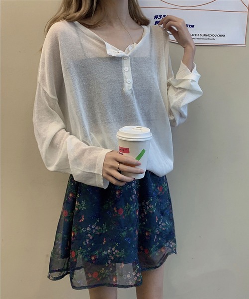 ANOTHER S(アナザーエス)の「シアーロングTシャツ(Tシャツ/カットソー・レディース・オレンジ/グリーン/ブラック/ホワイト・FREE)」の10枚目の写真