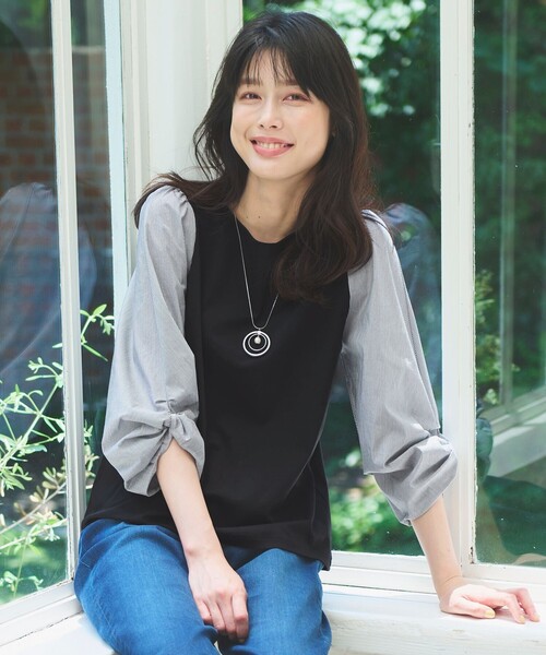 ANY(エニィ)の「【洗濯機可】着映える袖ねじりトップス(Tシャツ/カットソー・レディース・ネイビー系1/グリーン系/ピンク系/グレー系/アイボリー系1・3/2)」の4枚目の写真