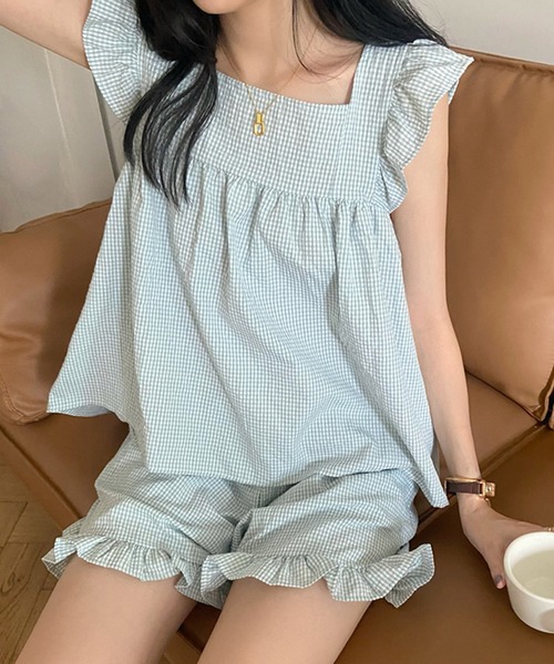 VitaFelice(ヴィータフェリーチェ)の「チェック柄 ルームウェア パジャマ【2点セット】(ルームウェア/パジャマ・レディース・ピンク/ミント/ベージュ・FREE)」の3枚目の写真