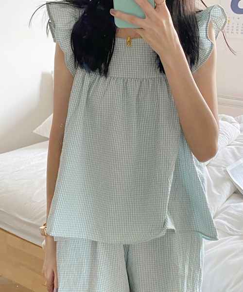 VitaFelice(ヴィータフェリーチェ)の「チェック柄 ルームウェア パジャマ【2点セット】(ルームウェア/パジャマ・レディース・ピンク/ミント/ベージュ・FREE)」の7枚目の写真
