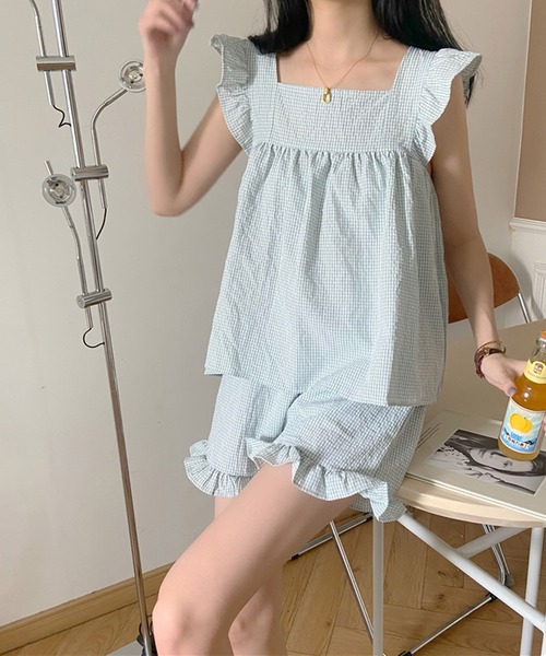 VitaFelice(ヴィータフェリーチェ)の「チェック柄 ルームウェア パジャマ【2点セット】(ルームウェア/パジャマ・レディース・ピンク/ミント/ベージュ・FREE)」の9枚目の写真