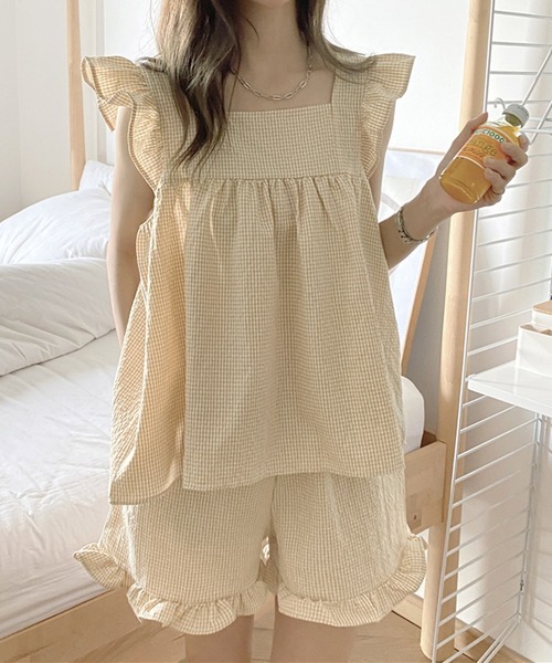 VitaFelice(ヴィータフェリーチェ)の「チェック柄 ルームウェア パジャマ【2点セット】(ルームウェア/パジャマ・レディース・ピンク/ミント/ベージュ・FREE)」の14枚目の写真