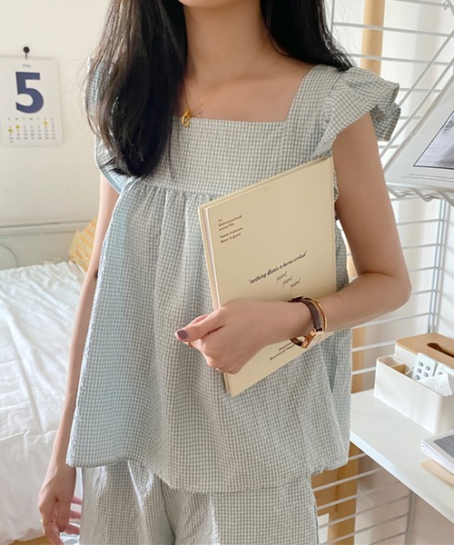 VitaFelice(ヴィータフェリーチェ)の「チェック柄 ルームウェア パジャマ【2点セット】(ルームウェア/パジャマ・レディース・ピンク/ミント/ベージュ・FREE)」の16枚目の写真