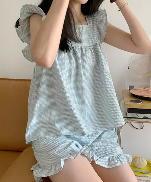 VitaFelice(ヴィータフェリーチェ)の「チェック柄 ルームウェア パジャマ【2点セット】(ルームウェア/パジャマ・レディース・ピンク/ミント/ベージュ・FREE)」の17枚目の写真