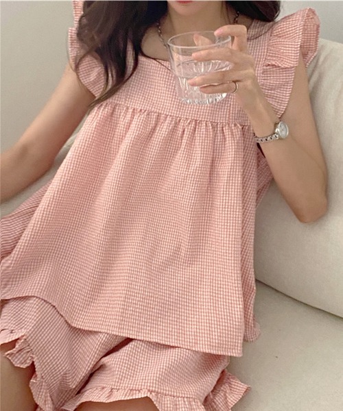 VitaFelice(ヴィータフェリーチェ)の「チェック柄 ルームウェア パジャマ【2点セット】(ルームウェア/パジャマ・レディース・ピンク/ミント/ベージュ・FREE)」の18枚目の写真