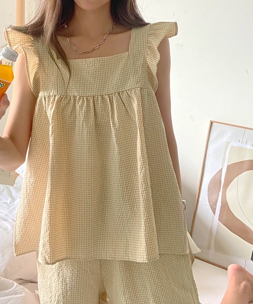 VitaFelice(ヴィータフェリーチェ)の「チェック柄 ルームウェア パジャマ【2点セット】(ルームウェア/パジャマ・レディース・ピンク/ミント/ベージュ・FREE)」の20枚目の写真