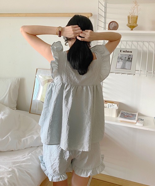 VitaFelice(ヴィータフェリーチェ)の「チェック柄 ルームウェア パジャマ【2点セット】(ルームウェア/パジャマ・レディース・ピンク/ミント/ベージュ・FREE)」の21枚目の写真