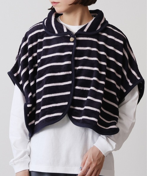 emesuelee（エメスーリー）の「ポンチョ 無地 ボーダー柄（その他ルームウェア・レディース・ライトグレー/ピンク/アイボリー/ブルー系1/ネイビー/ベージュ/ブラウン/ネイビー系1・フリー）」の6枚目の写真