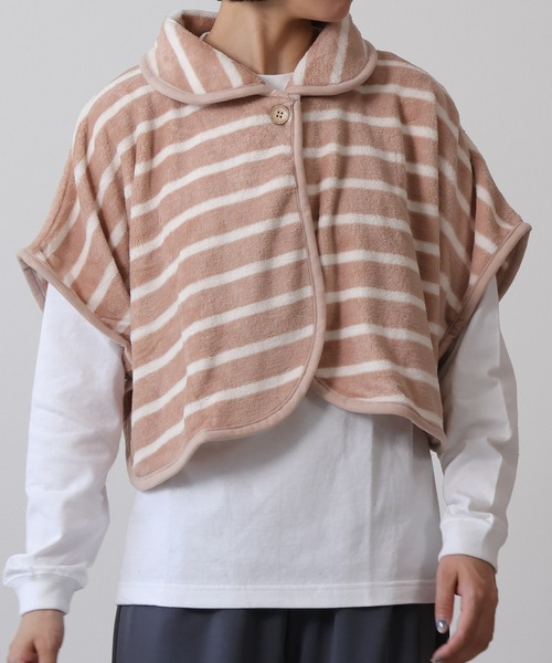 emesuelee（エメスーリー）の「ポンチョ 無地 ボーダー柄（その他ルームウェア・レディース・ライトグレー/ピンク/アイボリー/ブルー系1/ネイビー/ベージュ/ブラウン/ネイビー系1・フリー）」の4枚目の写真