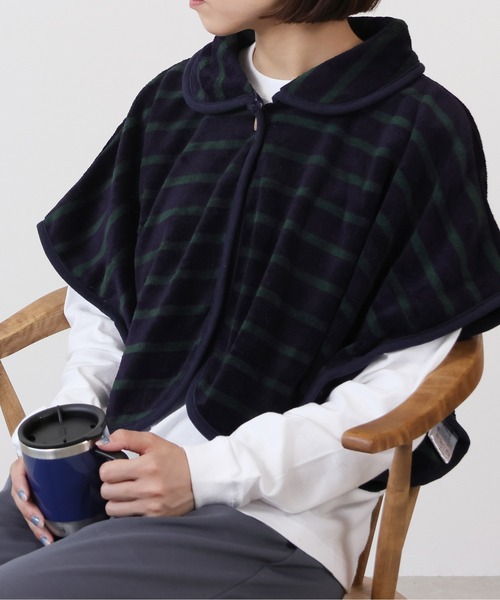 emesuelee（エメスーリー）の「ポンチョ 無地 ボーダー柄（その他ルームウェア・レディース・ライトグレー/ピンク/アイボリー/ブルー系1/ネイビー/ベージュ/ブラウン/ネイビー系1・フリー）」の5枚目の写真