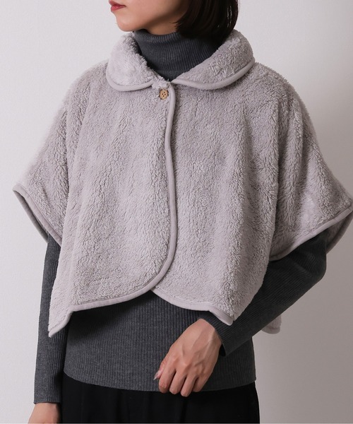 emesuelee（エメスーリー）の「ポンチョ 無地 ボーダー柄（その他ルームウェア・レディース・ライトグレー/ピンク/アイボリー/ブルー系1/ネイビー/ベージュ/ブラウン/ネイビー系1・フリー）」の3枚目の写真