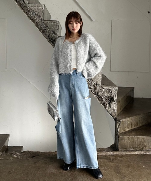 EPIMI E'PIMMY（エピミエピミー）の「【ハンドウォッシャブル】シャギーショートクルーカーディガン（カーディガン/ボレロ・レディース・グレー/ブラック/オフホワイト/ピンクベージュ/ベージュ・MEDIUM）」の6枚目の写真