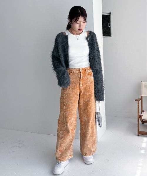 EPIMI E'PIMMY グレー　Ｍ　シャギーショートクルーカーディガン ハンドウォッシャブル】シャギーショートクルーカーディガン