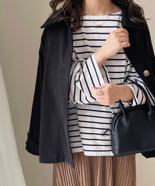 chocomee（チョコミー）の「chocomee tag loose border tops/chocomeeタグlルーズボーダートップス（Tシャツ/カットソー・レディース・ホワイト/ブラウン/ベージュ・FREE）」の11枚目の写真