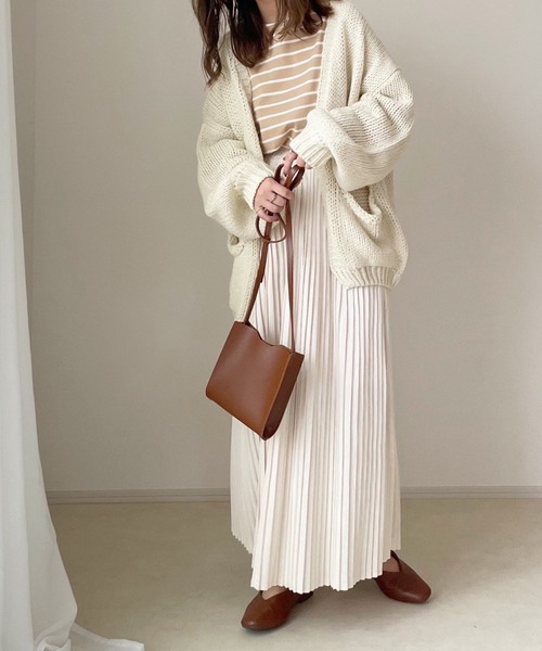 chocomee（チョコミー）の「chocomee tag loose border tops/chocomeeタグlルーズボーダートップス（Tシャツ/カットソー・レディース・ホワイト/ブラウン/ベージュ・FREE）」の6枚目の写真