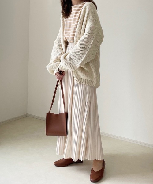 chocomee（チョコミー）の「chocomee tag loose border tops/chocomeeタグlルーズボーダートップス（Tシャツ/カットソー・レディース・ホワイト/ブラウン/ベージュ・FREE）」の12枚目の写真