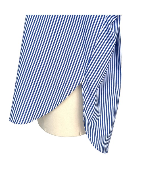 RUIRUE BOUTIQUE(ルイルエブティック)の「洗える | ストライプオーバーサイズ長袖シャツ | 長袖 スタンドカラー トップス 体型カバー オーバーサイズ オフィスカジュアル 通勤服 華やか ストライプ シャツ(シャツ/ブラウス・レディース・ブルー/ブラック/グリーン・L/M/XS/S)」の13枚目の写真
