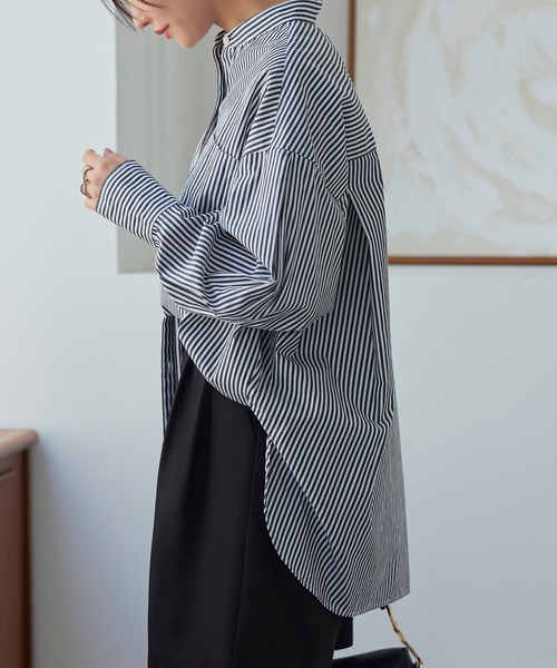 セール】洗える ｜ ストライプオーバーサイズ長袖シャツ ｜ 長袖