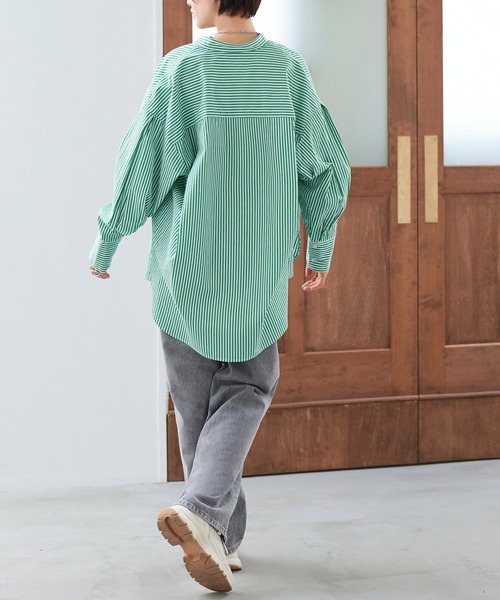 オーバーサイズ長袖カットソー ストライプ セール】洗える ｜ ストライプオーバーサイズ長袖シャツ ｜ 長袖