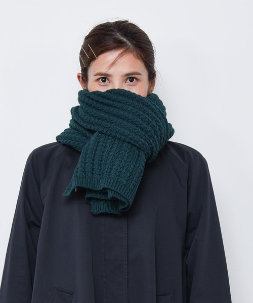 CALIFORNIA OUTFITTERS（カリフォルニア アウトフィッターズ）の「Z-2-SP 8E10　ワッフル ニット マフラー シンプル  ニット ジャガード マフラー ストール（マフラー・レディース・ナチュラル/ダークグリーン/グレー・ONE SIZE）」の10枚目の写真