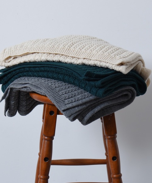 CALIFORNIA OUTFITTERS（カリフォルニア アウトフィッターズ）の「Z-2-SP 8E10　ワッフル ニット マフラー シンプル  ニット ジャガード マフラー ストール（マフラー・レディース・ナチュラル/ダークグリーン/グレー・ONE SIZE）」の13枚目の写真