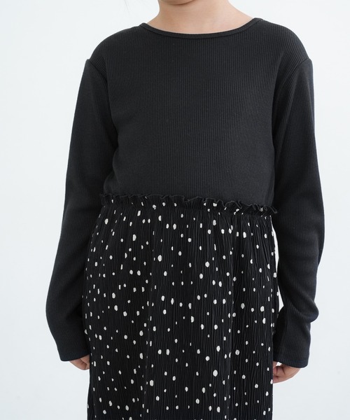 coca（coca）（コカ）の「キッズ ドット柄楊柳プリーツドッキングワンピース（ワンピース・キッズ・ブラック・140/130/110/120）」の7枚目の写真