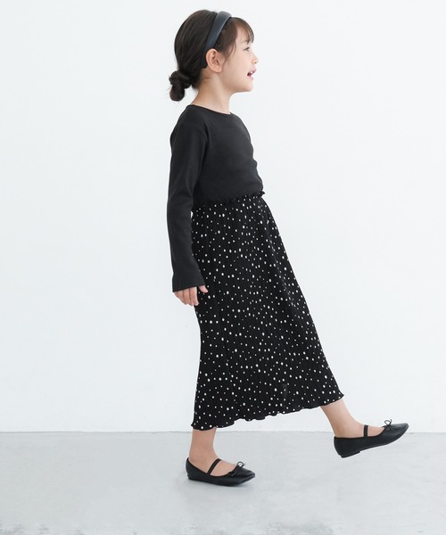 coca（coca）（コカ）の「キッズ ドット柄楊柳プリーツドッキングワンピース（ワンピース・キッズ・ブラック・140/130/110/120）」の4枚目の写真