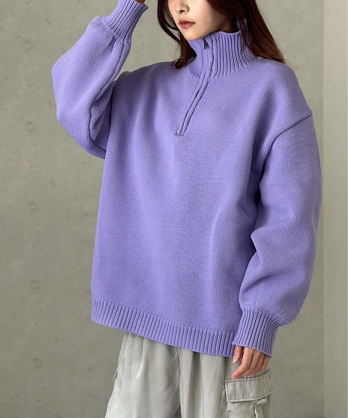 Per sist ence（パーシエンス）の「もちもちニット/ハーフジッププルオーバー（ニット/セーター・レディース・オフホワイト/イエロー/ブラック/パープル・FREE）」の3枚目の写真