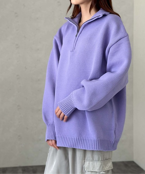 Per sist ence（パーシエンス）の「もちもちニット/ハーフジッププルオーバー（ニット/セーター・レディース・オフホワイト/イエロー/ブラック/パープル・FREE）」の8枚目の写真