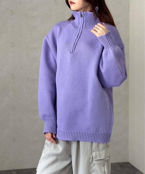 Per sist ence（パーシエンス）の「もちもちニット/ハーフジッププルオーバー（ニット/セーター・レディース・オフホワイト/イエロー/ブラック/パープル・FREE）」の11枚目の写真