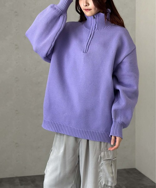 Per sist ence（パーシエンス）の「もちもちニット/ハーフジッププルオーバー（ニット/セーター・レディース・オフホワイト/イエロー/ブラック/パープル・FREE）」の12枚目の写真