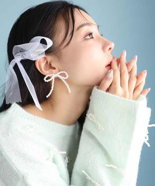 one after another NICE CLAUP（ワンアフターアナザーナイスクラップ）の「【ribbon collection】 パールリボンピアス（ピアス（両耳用）・レディース・アイボリー・FREE）」の5枚目の写真