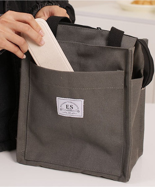 LA VORAGINE(ラ ヴォラジネ)の「【保温・保冷】外ポケット トートランチバッグ/お弁当袋(お弁当箱・レディース・グレー/ブラック・FREE)」の4枚目の写真