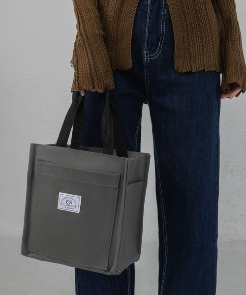 LA VORAGINE(ラ ヴォラジネ)の「【保温・保冷】外ポケット トートランチバッグ/お弁当袋(お弁当箱・レディース・グレー/ブラック・FREE)」の6枚目の写真