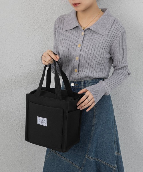 LA VORAGINE(ラ ヴォラジネ)の「【保温・保冷】外ポケット トートランチバッグ/お弁当袋(お弁当箱・レディース・グレー/ブラック・FREE)」の11枚目の写真