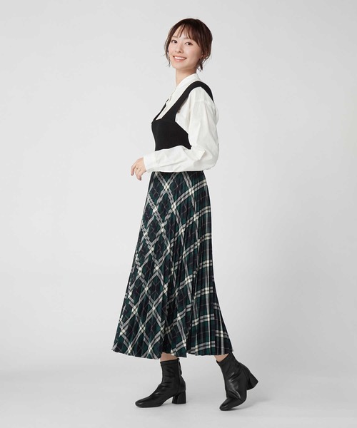 HONEYSUCKLE ROSE（ハニーサックルローズ）の「【HONEYSUCKLE ROSE】チェック柄プリーツスカート（スカート・レディース・グリーン/オフホワイト・M/L）」の10枚目の写真