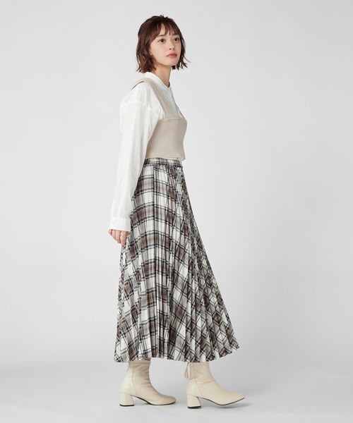 HONEYSUCKLE ROSE（ハニーサックルローズ）の「【HONEYSUCKLE ROSE】チェック柄プリーツスカート（スカート・レディース・グリーン/オフホワイト・M/L）」の5枚目の写真