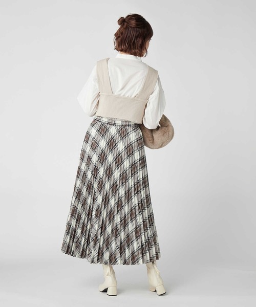 HONEYSUCKLE ROSE（ハニーサックルローズ）の「【HONEYSUCKLE ROSE】チェック柄プリーツスカート（スカート・レディース・グリーン/オフホワイト・M/L）」の7枚目の写真